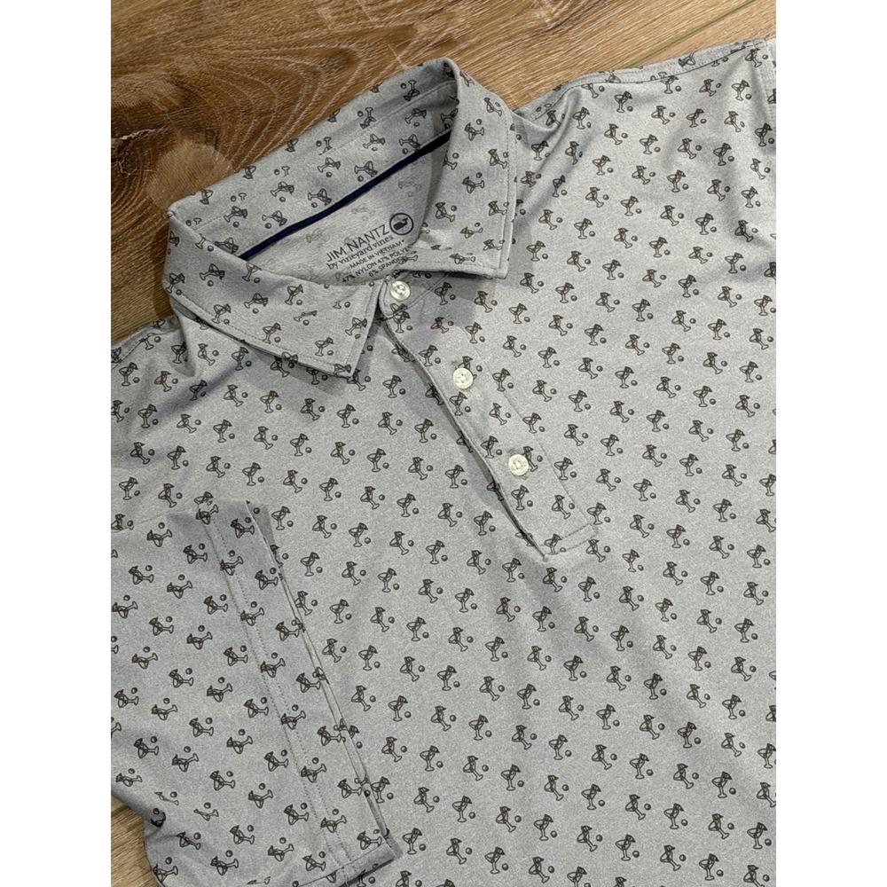 Jim Nantz by Vineyard Vines Mens XL Gray Martini Golf Print brrr Cooling Polo